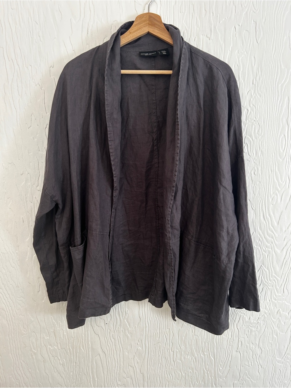ADRIENNE VITTADINI 100% Linen Open Front Layering Top Grey Sz XL Lagenlook